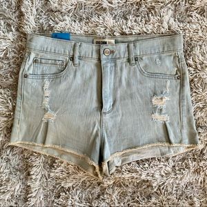NWT Light Wash High Waisted Distressed Garge Shorts w/ Raw Hem